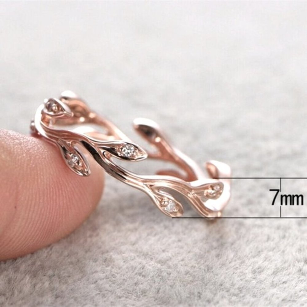 New 14k Rose Gold 925 Silver Diamond Ivy Ring - Picture 5 of 5